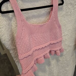 Peach Love California Pink Asymmetrical Ribbed Crop Tank Top